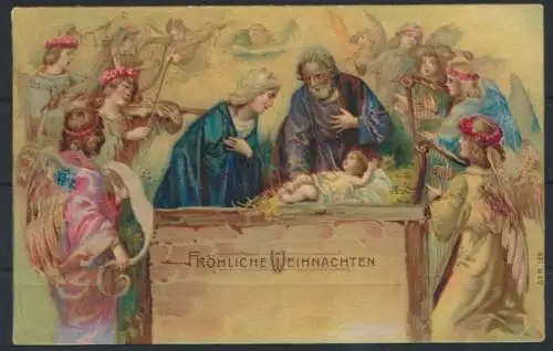 Glückwunsch Ansichtskarte Weihnachten Jesuskind Engel gelaufen 1907 in Frintrop