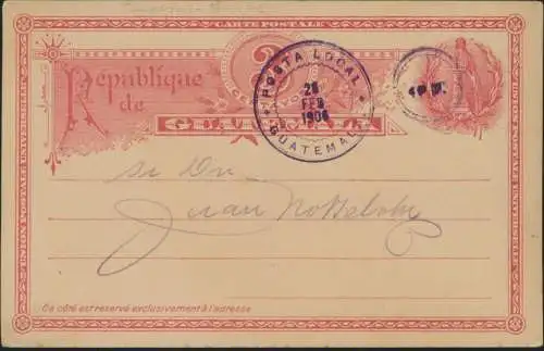 Guatemala Ganzsache 3c red Stadtpost Stempel private postal stationery local