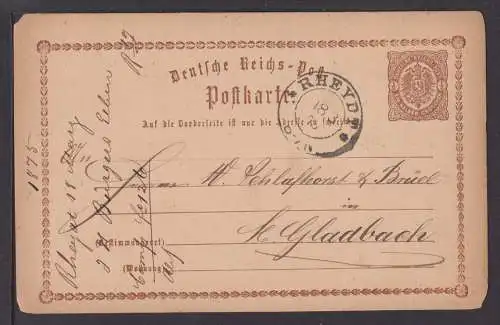 Deutsches Reich Brustschild Ganzsache P1 K2 Rheydt Rheinland Mönchengladbach