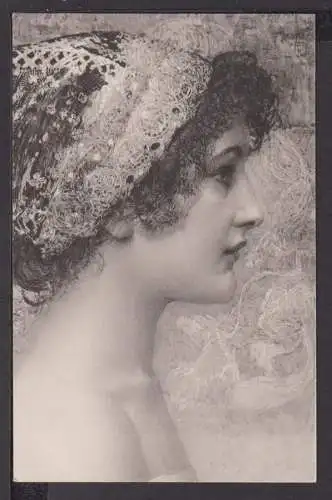 Jugendstil Ansichtskarte Portait Junge Frau Frühling Seine et Oise Frankreich