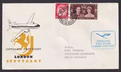 Flugpost Brief Air Mail Großbritannien London Stuttgart 1956