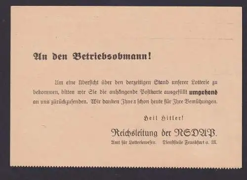 Deutsches Reich EF Dienst D 145 Frankfurt Main Reichsleitung NSDAP Lotterie