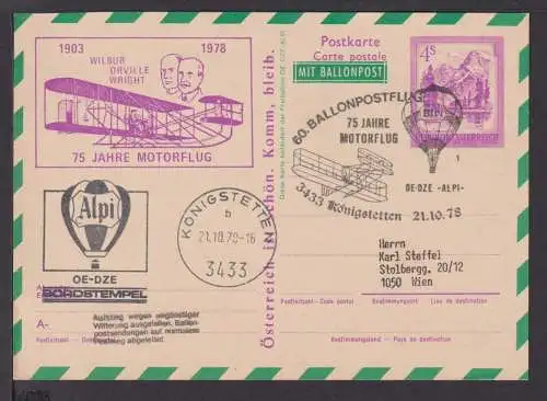 Flugpost Airmail Ballonpost Österreich Europa Ganzsache SST 1979 Königstetten