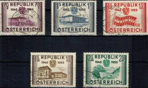 Österreich 1012-1016 Unabhängigkeit 1955 gestempelt Kat.-Wert 12,00