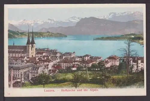 Ansichtskarte Luzern Schweiz Hofkirche und die Alpen