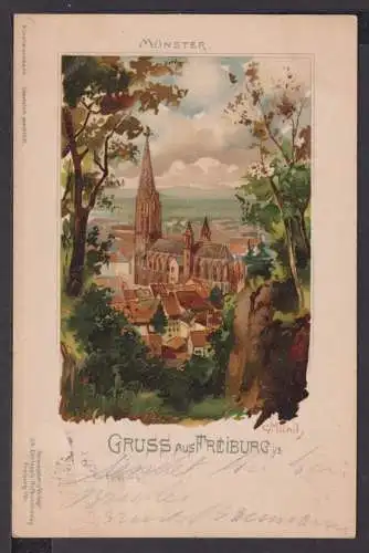 Ansichtskarte Freiburg Baden-Württemberg Litho Ihringen Gemalte Ansicht Münster