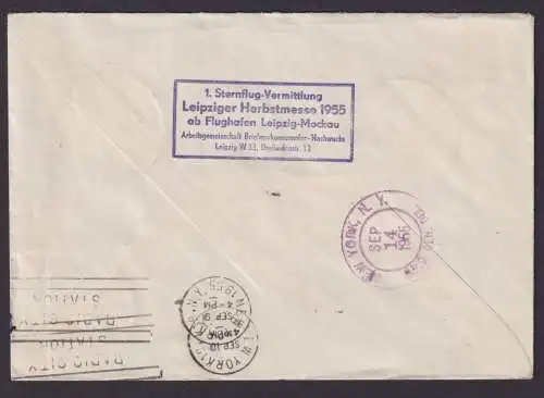 Flugpost Brief Air Mail DDR Leipzig Sonderfug Messe Mockau New York USA 1955