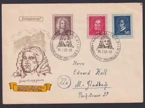 DDR Brief 308-310 Händelfest Komponisten Musik toller FDC Halle Mönchen Gladbach