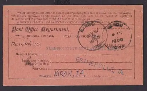 Kiron Iowa USA nach Estherville Return Info 25.8.1900