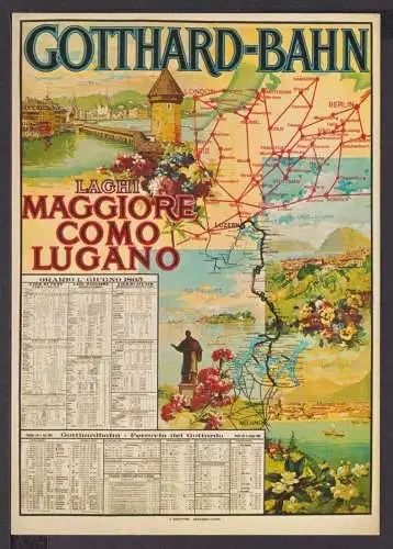 Jugendstil Art Nouveau Künstler Ansichtskarte Gotthard-Bahn Eisenbahn 1895