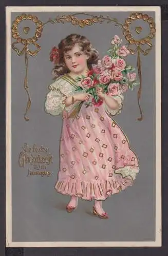 Ansichtskarte Glückwünsche zum Namenstag 1911 Hindelang Bayern Mädchen mit Rosen