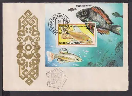 Briefmarken Mongolei Übersee Brief Block 1987 Fische