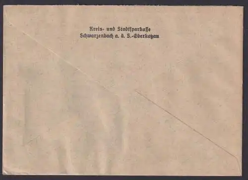 Hof Saale Deutsches Reich Brief Schwarzenbach Kreis-und Stadtsparkasse