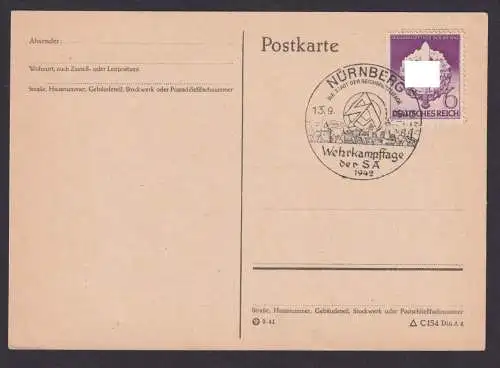 Nürnberg Deutsches Reich Postkarte selt. SST Wehrkampftage der SA