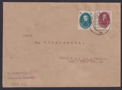 DDR brief MIF 264 + 267 Akademie Chmnitz Werdau Sachsen 16.5.1951