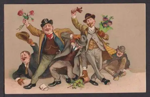 Künstler Ansichtskarte Humor Herrenpartie 1912 Antwerpen Belgien Hoboken