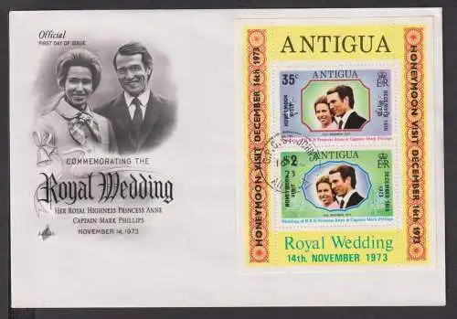 Briefmarken Artigua Übersee Brief Block 1973 Königliche Hochzeit Prinzessin Anne