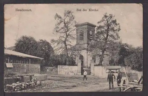 Ansichtskarte 1. Weltkrieg Heudicourt Frankreich Bei der Kirche