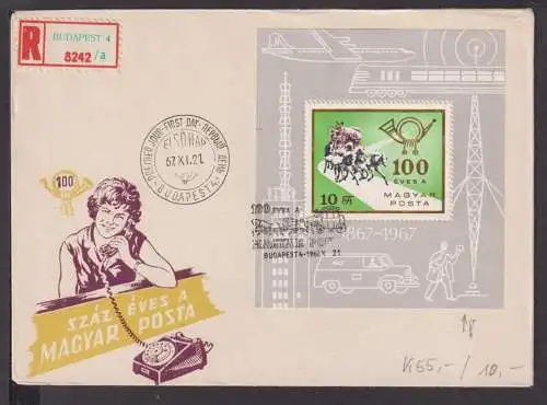 Briefmarken Ungarn Europa Brief Block 1967 Ungarische Post 100 Jare