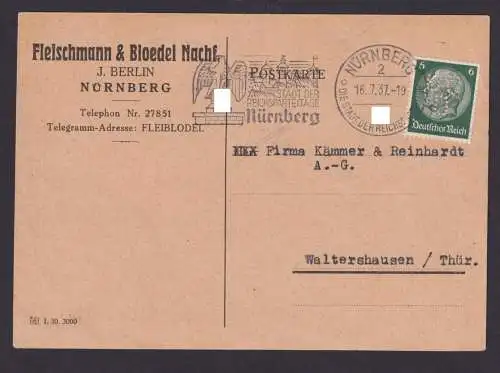 Perfin Privatlochung Nürnberg COD Deutsches Reich selt. Propaganda St auf inter.