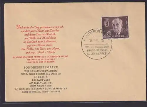 Berlin 115 Brief Luxus FDC DR. Ernst Reuter Politiker Bürgermeister von Berlin