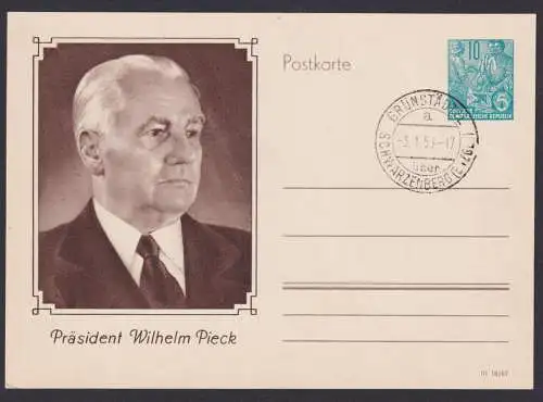 DDR Ganzsache P 67 Präsident Pieck Landpost Grünstädtel Schwarzenberg Erzgebirge