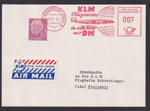 Flugpost Brief Air Mail Bund AFS Absenderfreistempel KLM plus ZuF 5 Pfg. Heuss