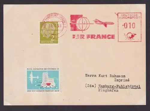 Flugpost Brief Air Mail Bund AFS Absenderfreistempel Air France plus ZuF Heuss 2