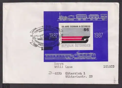 Briefmarken Österreich Europa Brief Block 1987 150 Jahre Eisenbahn in Österreich