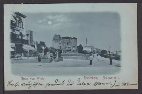 Mondschein Ansichtskarte Rüdesheim Hessen 1898 Brömserburg Nat-Denkmal