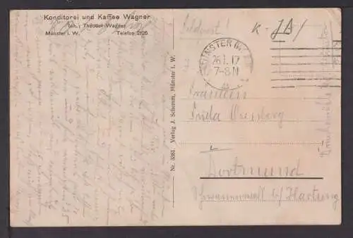 Ansichtskarte Münster i.W. NRW 1917 Kaffee Wagner Seltene Innenansicht Dortmund