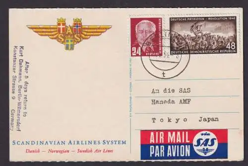 Flugpost Brief Air Mail SAS höchst attraktiv Flugkarte Tokio Japan Zuleitung DDR