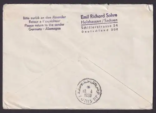 Flugpost Brief Air Mail KLM Amsterdam Tunis Zuleitung DDR Tunis Tunesien 1959