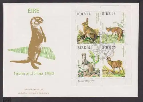 Briefmarken Irland Europa Brief Block 1980 Fauna und Flora Tiere Marder Otter