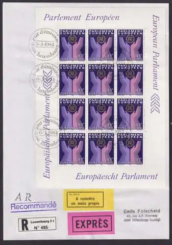 Luxemburg 1097 Europäisches Parlament Kleinbogen Express R Brief als FDC