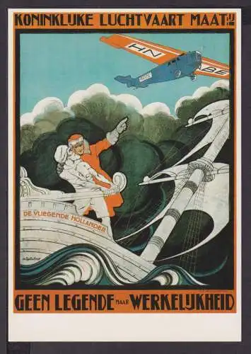 Art Deco Reklame Künstler Ansichtskarte Luftfahrt De Vliegende Hollander KLM