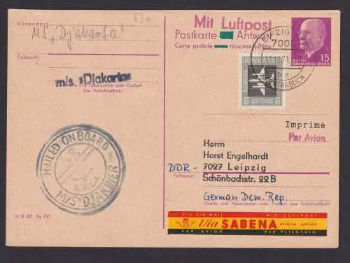 DDR Ganzsache Ulbricht Antwort P 78 Schiffspost MS DJAKBIER Leipzig NACHTRÄGLICH