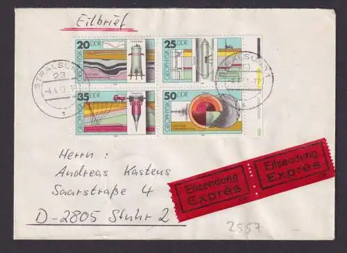 DDR Eilboten Brief 2557 Zusammendruck Viererblock Stralsund Stuhr Farbstreifen