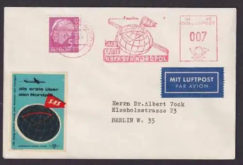 SAS Flugpost Brief Air Mail Bund MIF Heuss + AFS Absenderfreistempel plus inter.