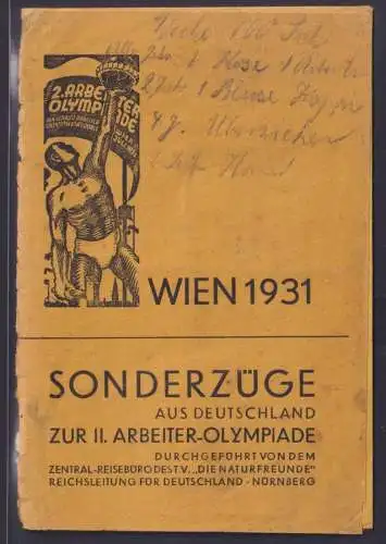 Eisenbahn Wien Österreich Sport Olympia schön gestaltetes Art Deco Fahrtenheft