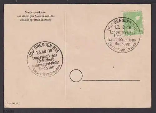 Ansichtskarte Dresden Sachsen 1948 Landeskonferenz Sachsen Sonderstempel