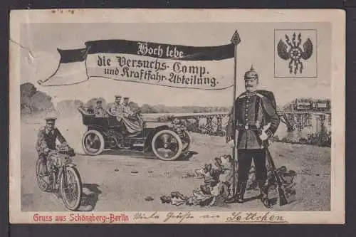 Ansichtskarte Schöneberg Berlin 1911 Versuchs-Comp und Kraftfahr-Abteilung Köln