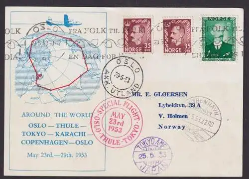 Flugpost Brief Air Mail Norwegen Special Flight Oslo Thule Tokio Japan Weltkugel