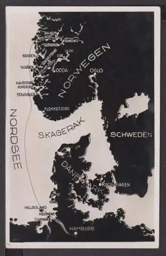 Ansichtskarte Hardanger Sognefjord Norwegen Reiseweg ab Hamburg