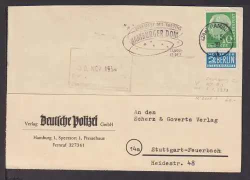 Hamburg Bund Brief toller SST Volksfest Dom nach Stuttgart Feuerbach a Postkarte