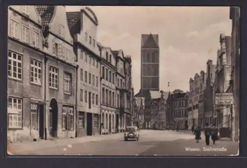 Ansichtskarte Wismar Stalinstrasse Vulkanisieranstalt Hans Roolf Friseur