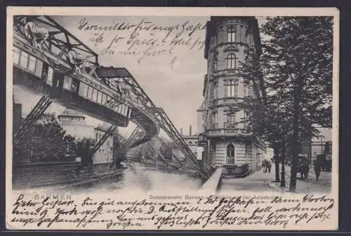 Ansichtskarte Barmen Wuppertal Schwebebahn Adlerbrücke Elberfeld Wupper Fluss