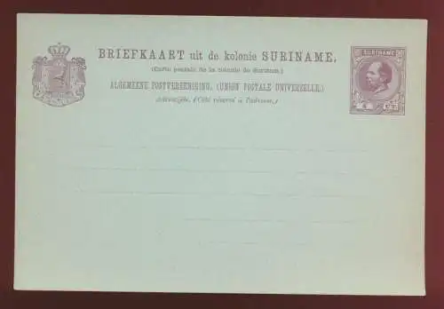 Surinam Ganzsache Karte 5 cent postal stationery King Wilhelm