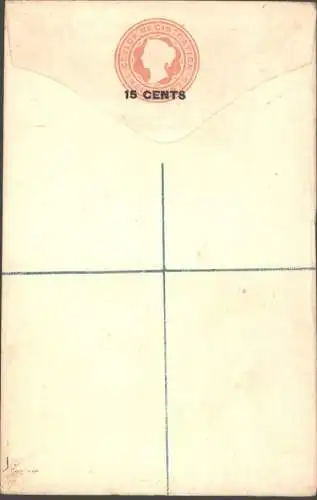 Ceylon Ganzsache Einschreibeumschlag Victoria EU 5 b Aufdruck 15c auf 12 c.