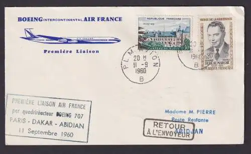 Flugpost Brief Air Mail Air France Paris Frankreich Dakar Senegal Abidjan